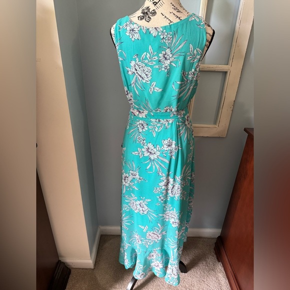 Women’s Studio One Petite Turquoise Floral Wrap Sleeveless Dress Sz 6P - Picture 3 of 9